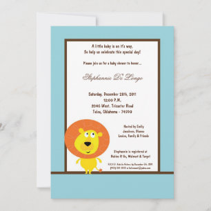 5x7 Baby shower Lion bleu Invitation