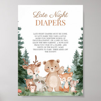 5x7 Baby Shower Späte-Nacht-Windeln Boho Woodland Poster