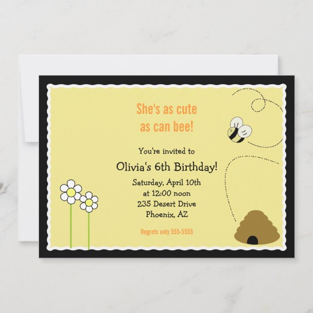 5x7 Bee Happy Birthday Invitation Card (Devant)
