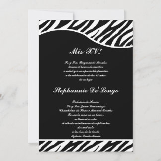 5x7 Black and White Zebra Quinceanera Party Einladung