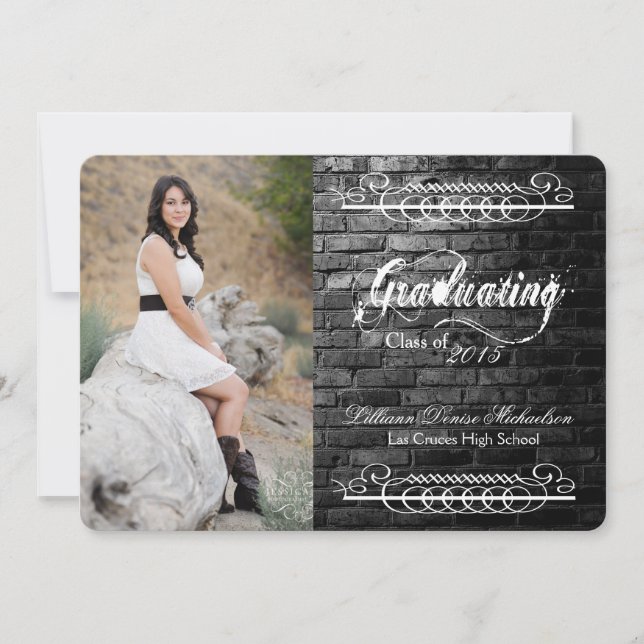 5x7 Black Brick Building Mur Senior Faire-part (Devant)