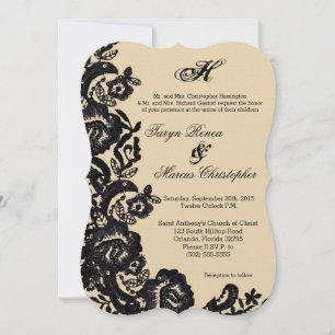 5x7 Black Lace Damas Faire-part de mariage antique