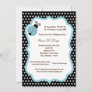 5x7 Black Lady Bug Invitation de fête d'anniversai