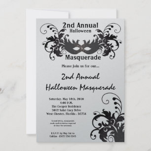 5x7 Black Masquerade Halloween Costume Invitation