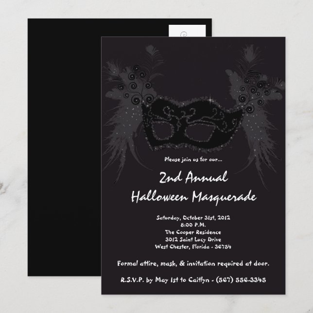 5x7 Black Masquerade Noël Invitation XMAS (Devant / Derrière)