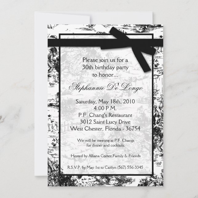 5x7 Black Toile Fabric Invitation à la fête d'anni (Devant)
