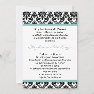 5x7 Blaue Damast-Quinceanera-Einladung Einladung