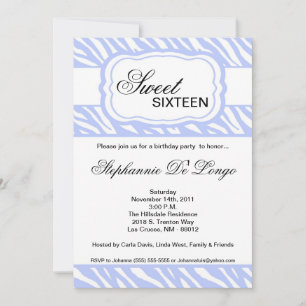 5x7 Bleu Zèbre Imprimer Invitation de fête d'anniv
