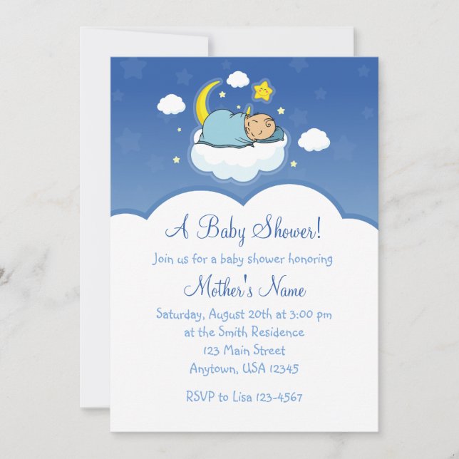 5x7 Blue Cloud Baby Boy Baby Shower Invitations (Devant)