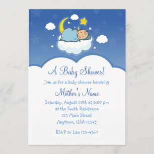 5x7 Blue Cloud Baby Boy Baby Shower Invitations