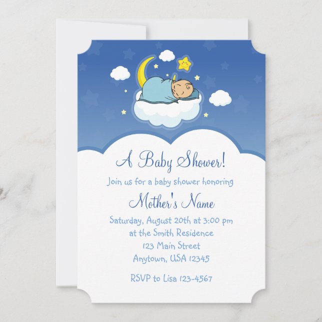 5x7 Blue Cloud Baby Boy Baby Shower Invitations (Devant)