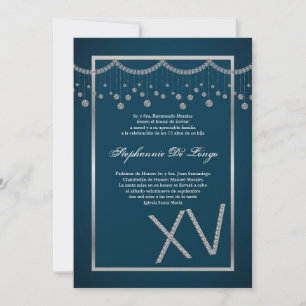 5x7 Blue Diamond Quinceanera Invitation Anniversai