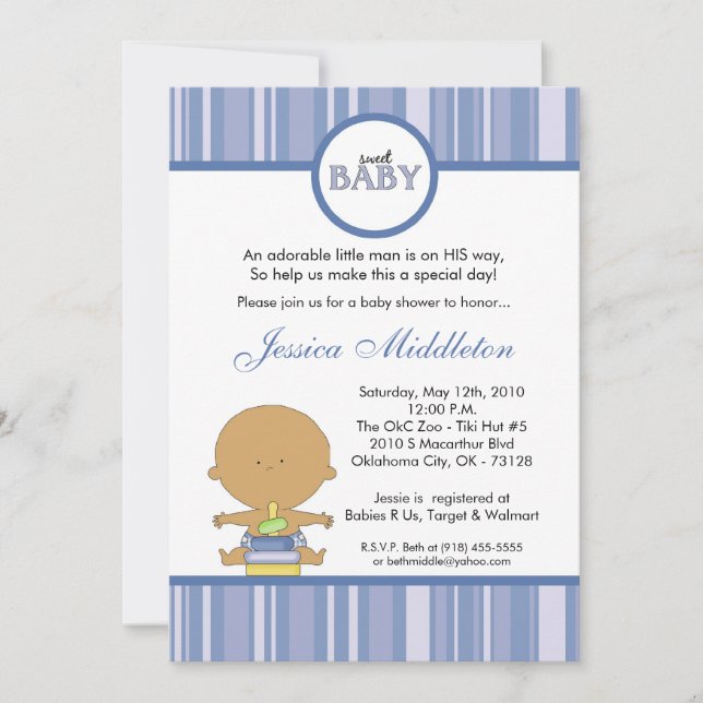 5x7 Blue Latino Baby Boy Baby shower Invitation (Devant)