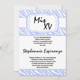 5x7 Blue Zebra Imprimer Quinceanera 15 Invitation