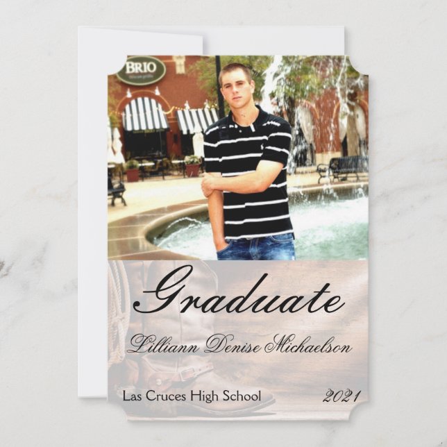 5x7 Boots de Cowboy Senior Faire-part Barre Bois R (Devant)