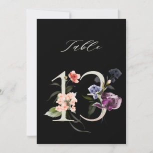 5x7 Botanische Blumige Nummer 13, Schwarze Tischnu Einladung