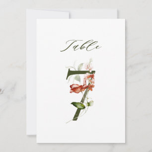 5x7 Botanische Blumige Nummer 7, Tischkarte Einladung