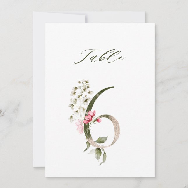 5x7 Botanische Blumige Tischnummer 6 (Vorderseite)