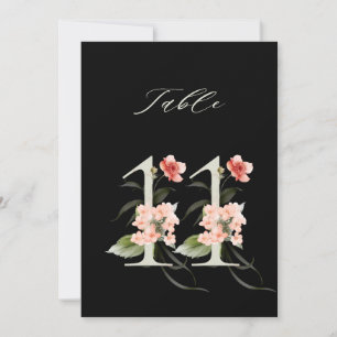 5x7 Botanische Blumige Zahl 11, Schwarze Tischnumm Einladung