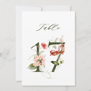 5x7 Botanische Blumige Zahl 17, Tischkarte Einladung