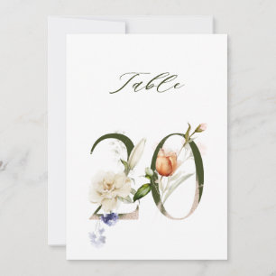 5x7 Botanische Blumige Zahl 20, Tischkarte Einladung