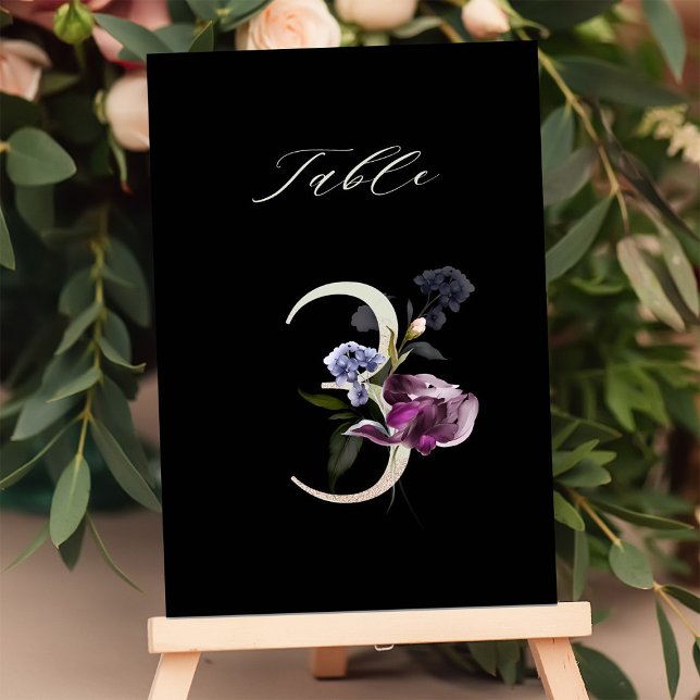 5x7 Botanische Blumige Zahl 3, Schwarze Tischnumme Einladung (Von Creator hochgeladen)