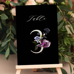 5x7 Botanische Blumige Zahl 3, Schwarze Tischzahl Einladung