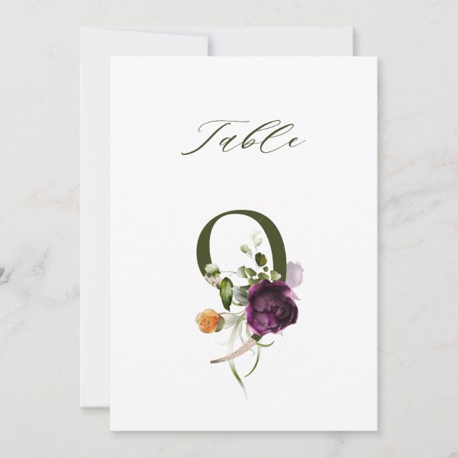 5x7 Botanische Blumige Zahl 9, Tischkarte Einladung (Vorderseite)