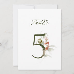 5x7 Botanische Florale Nummer 5, Tischenummer Einladung