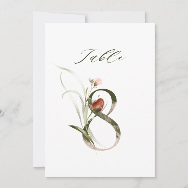 5x7 Botanische Florale Nummer 8, Tischenummer Einladung (Vorderseite)