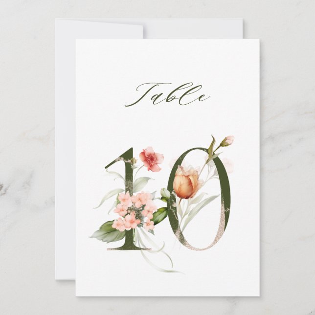5x7 Botanische Florale Zahl 10, Tischkarte Einladung (Vorderseite)