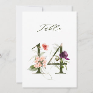 5x7 Botanische Florale Zahl 14, Tischkarte Einladung