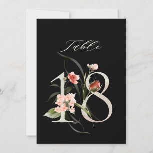 5x7 Botanische Florale Zahl 18, Schwarze Tischnumm Einladung