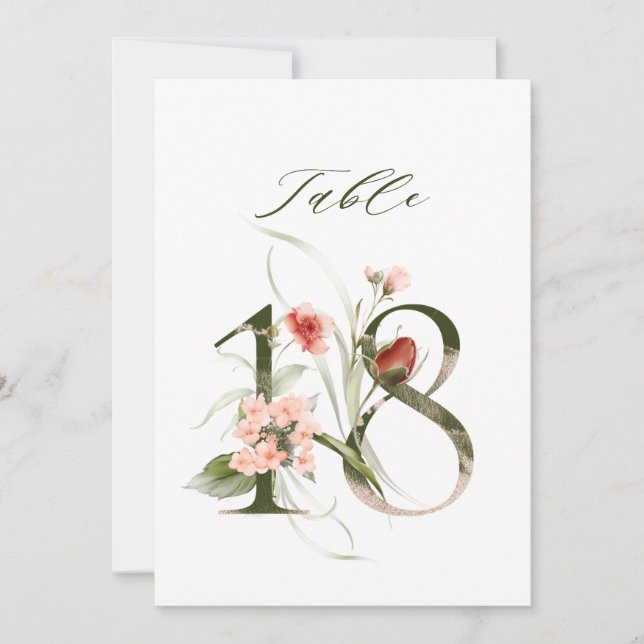 5x7 Botanische Florale Zahl 18, Tischzahl Einladung (Vorderseite)