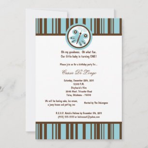 5x7 Bouton bleu clair Invitation de fête d'anniver