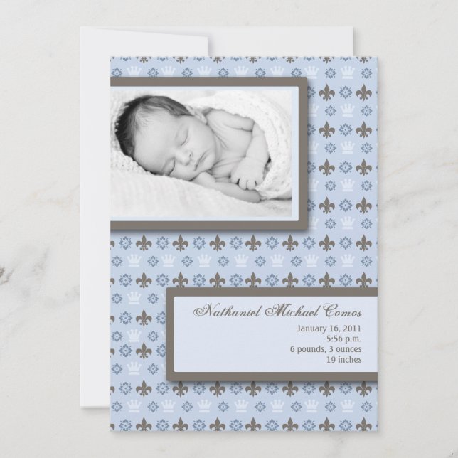5x7 Boy Blue Fleur De Li Faire-part de naissance p (Devant)