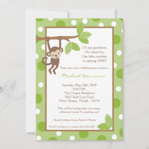 5x7 Boy Blue Monkey Jungle Invitation Anniversaire