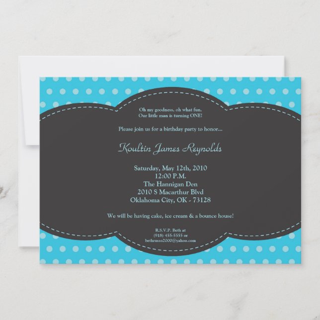 5x7 Boy Blue Polkadot Poke Invitation d'anniversai (Devant)