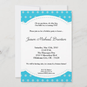 5x7 Boy Blue Polkadot Poke Invitation d'anniversai