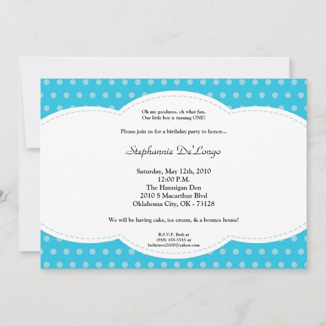 5x7 Boy Blue Polkadot Poke Invitation d'anniversai (Devant)
