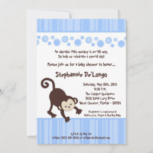 5x7 Boy Blue Pop Monkey Baby shower Invitation