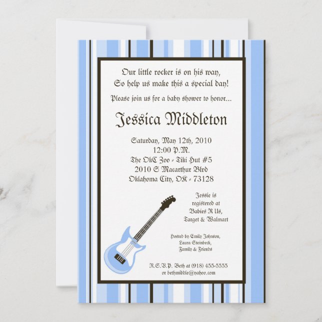 5x7 Boy Blue Rocker Guitar Baby shower Invitation (Devant)