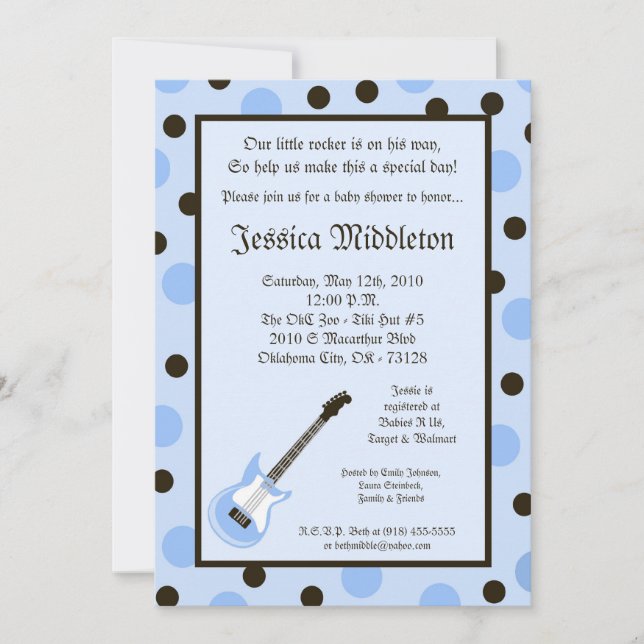 5x7 Boy Blue Rocker Guitar Baby shower Invitation (Devant)