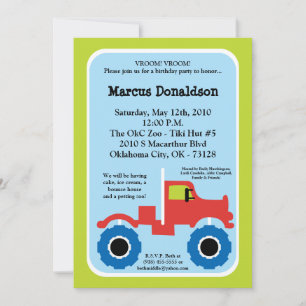 5x7 Boy Monster Truck Invitation de fête d'anniver