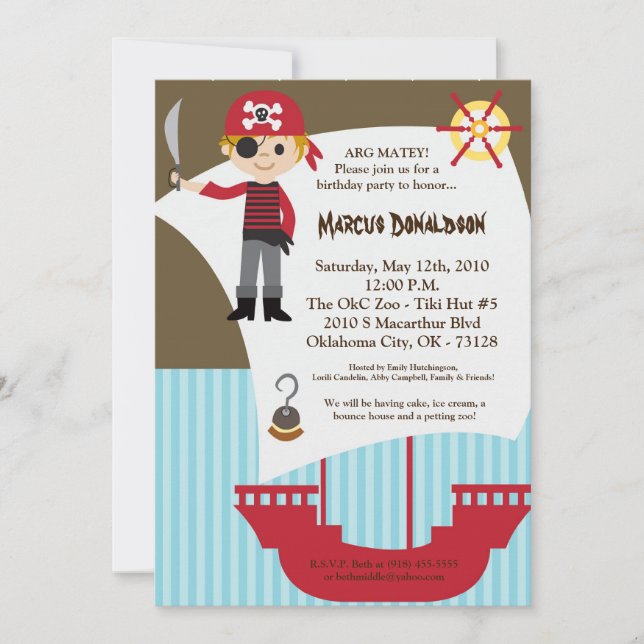 5x7 Boy Pirate Ship Birthday Party Invitation (Devant)