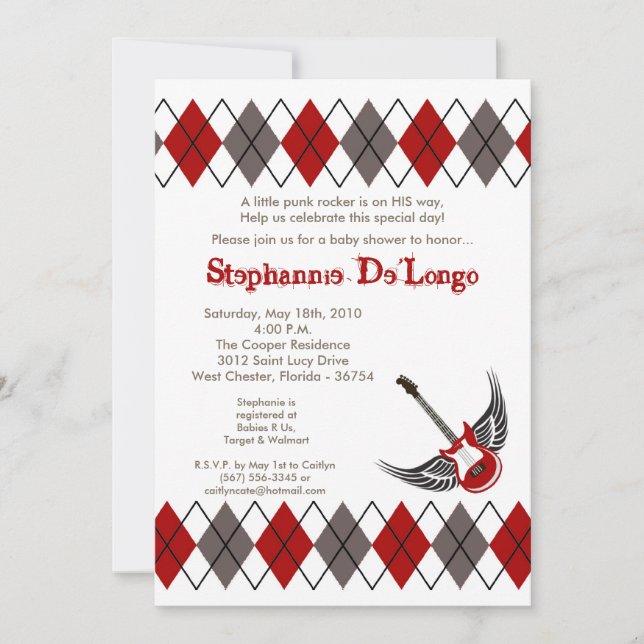 5x7 Boy Punk Rocker Guitare Baby shower Invitation (Devant)