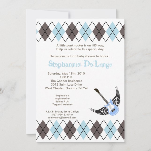 5x7 Boy Punk Rocker Guitare Baby shower Invitation (Devant)