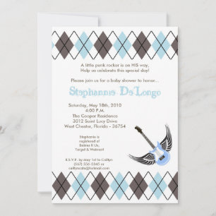 5x7 Boy Punk Rocker Guitare Baby shower Invitation