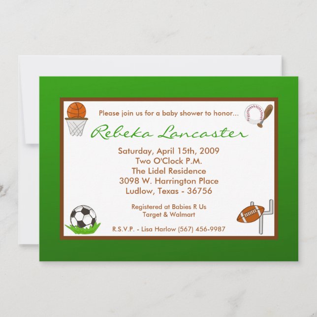 5x7 Boy Sports Football Baby shower Invitation (Devant)