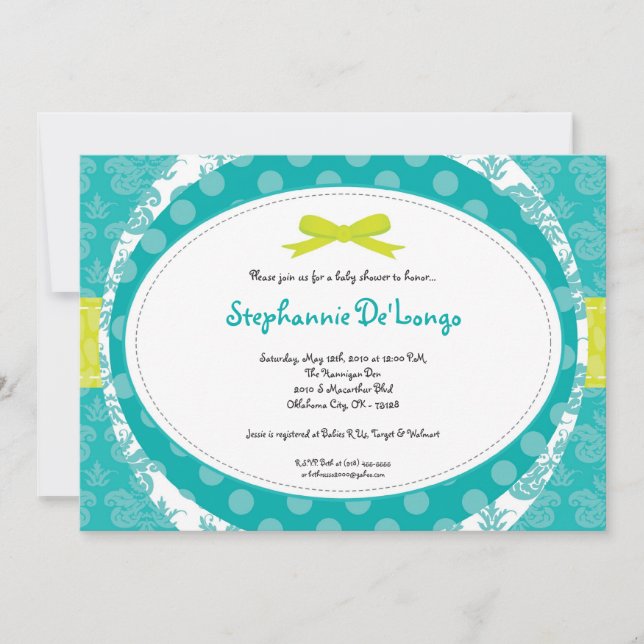 5x7 Boy Turquoise Blue Gree Invitation Baby shower (Devant)